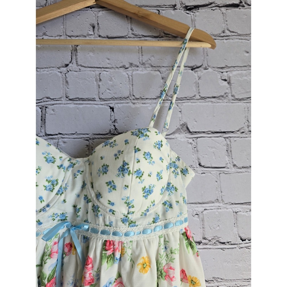 Altar'd State Laryna Floral Babydoll Mini Dress New XL Pink Yellow Rose Bustier - Picture 4 of 10